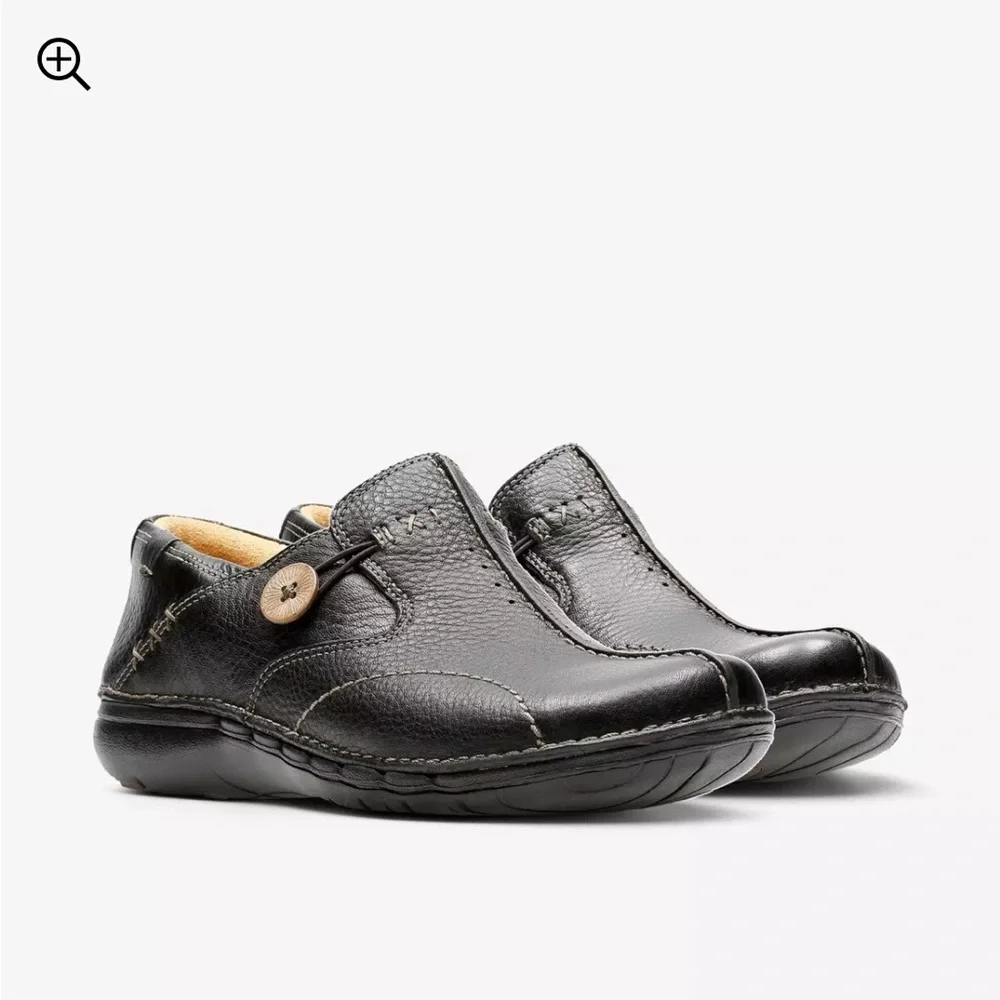 Clark’s Unstructured Un Loop Black Leather Casual Slip-On Shoes - Picture 1 of 11